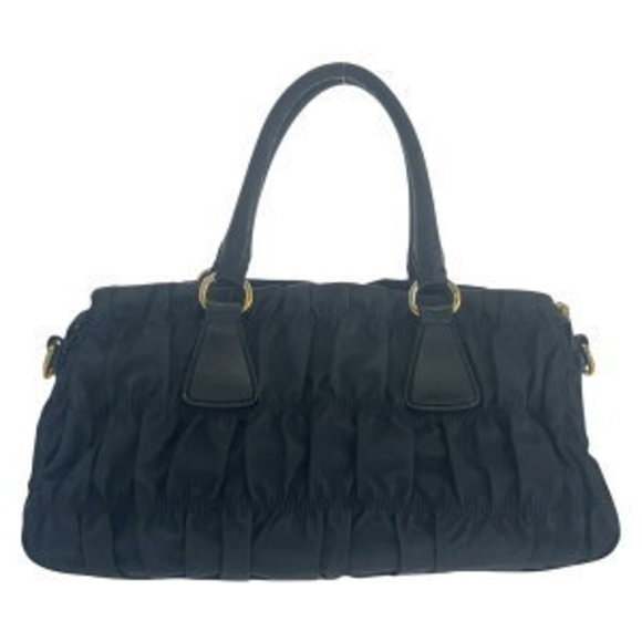 Prada Tessuto Shoulder Nylon Black Leather Bag Shirred - Picture 1 of 9